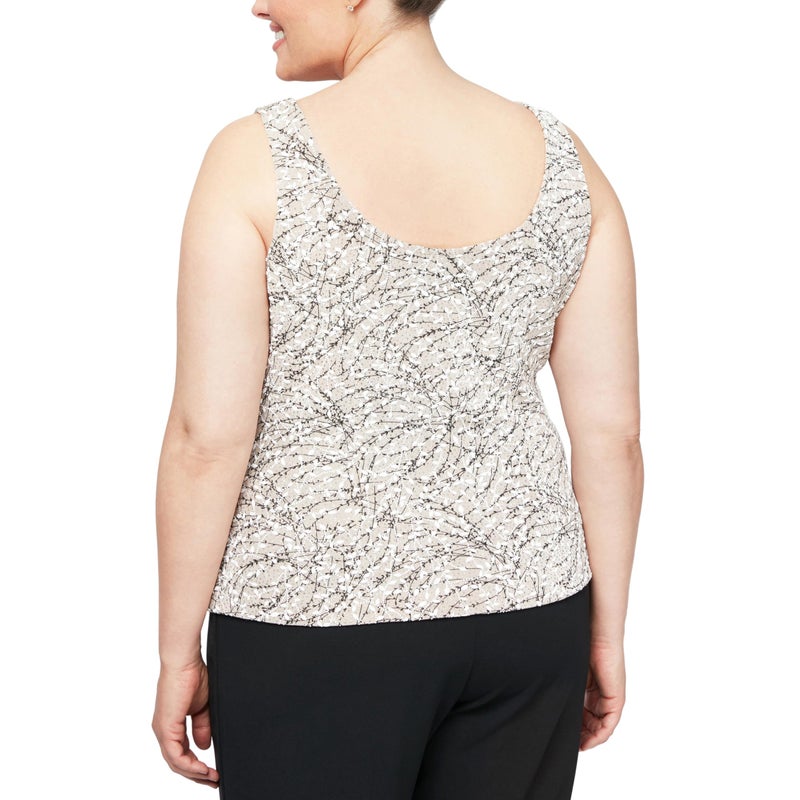 Alex Evenings Women's 3/4 Sleeve Printed Twinset with Scoop Neckline Cami and Hook Neck Closure Jacket (Plus Size), Beige, 2X - Image 3